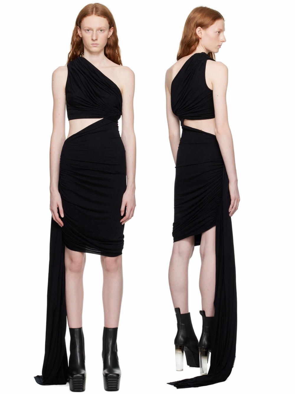 Rick Owens Black Mini Dress Lilies Ophelia One Shoulder Draped 4 Cocktail Party